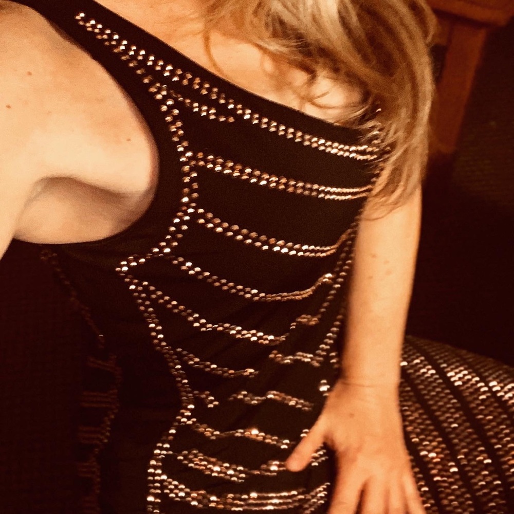 NEW! Formal black, sheath w/gold embellishments!!